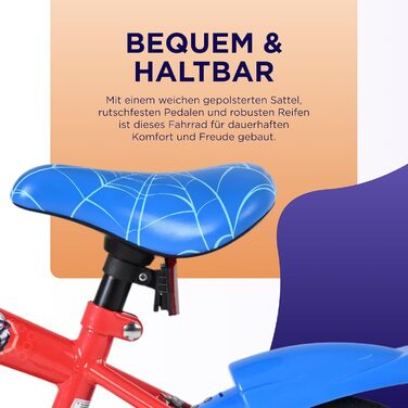 Дитячий велосипед Volare 12, 14, 16 для дівчаток та хлопчиків 36 років Офіційно ліцензований з дизайном персонажа З додатковими колесами, ножним та ручним гальмами, регульоване сидіння та легка збірка Spider-Man 12