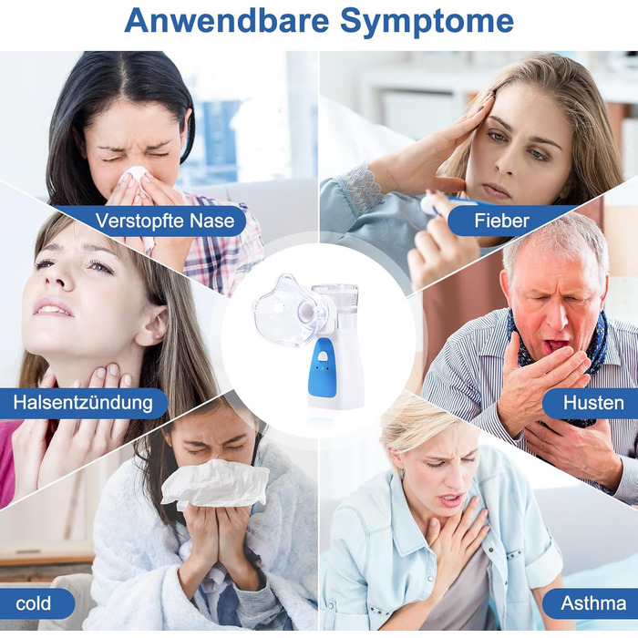 Інгалятор-небулайзер BellaHealth, портативний небулайзер для дітей та дорослих, набір інгаляторів з мундштуком та маскою, перезаряджається від USB (синій)