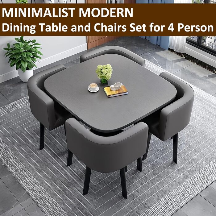 Обідній комплект із 4 стільцями, маленький круглий обідній стіл 90 см, для 4-6 осіб, для їдальні, кухні, вітальні, сучасні кухонні стільці (80 см сірого кольору)