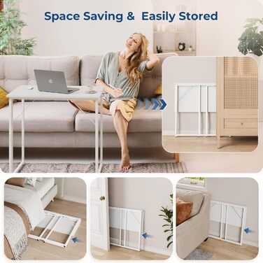 Складаний стіл Dripex, Складаний стіл 80 x 46 x 74 см, Невеликий складний комп&39ютерний стіл, Компактний стіл для домашнього офісу, кабінету, ПК (Білий - Потрібне складання)