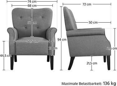 Сучасне крісло Yaheetech з вигнутою спинкою та дерев&39яними ніжками, м&39яке крісло-реклайнер, крісло під телевізор з підлокітниками, одномісний диван, зручні сидіння, темно-сірий, темно-сіра поліестерова тканина