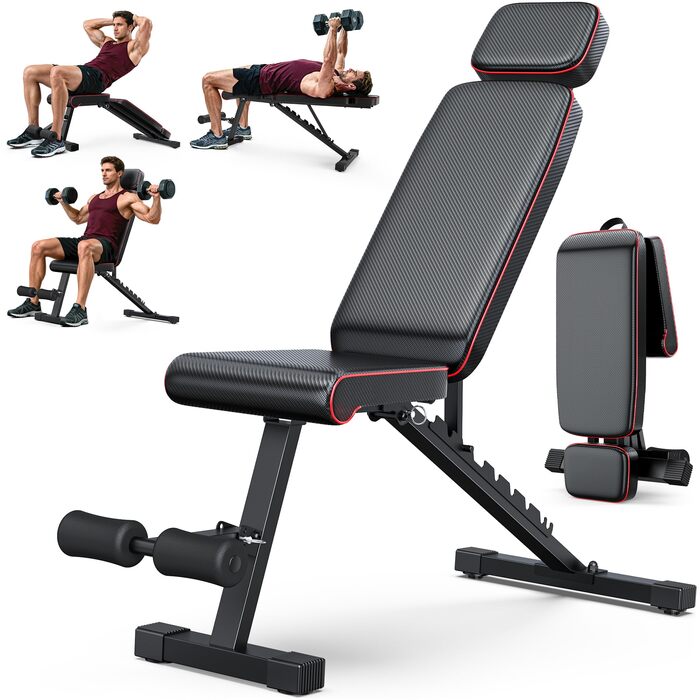 Силова лава XDDIAS, регульована в 10 напрямках тренувальна лава з подовженим підголівником, складна до 360 кг, лава з нахилом, горизонтальною поверхнею та нахилом для домашнього фітнесу, компактна фітнес-лава для невеликих будинків