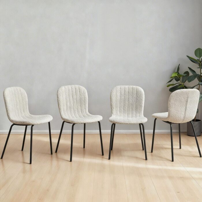 Обідні стільці NORDICANA, Комплект з 4 шт. , Кухонні стільці, Стілець букле, Обідній стілець, Ретро-дизайн, Металеві ніжки, Для їдальні, Вітальні, Кухні, Спальні та Вітальні (Бежевий)