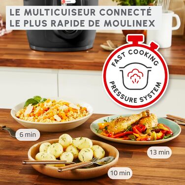 Мультиварка-скороварка Moulinex Cookeo Wi-Fi з функцією Extra Crisp, 14 режимів приготування, Air Fryer, покрокові рецепти, CE96X8F0, чорна
