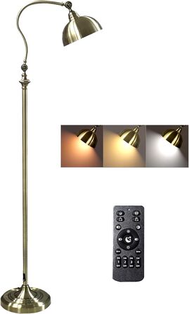 Торшер ACMHNC Vintage Dimmable, ретро-бронзовий промисловий торшер, світлодіодна лампа для читання із захистом очей з дистанційним керуванням (включаючи ножний перемикач), регульований торшер для їдальні, спальні