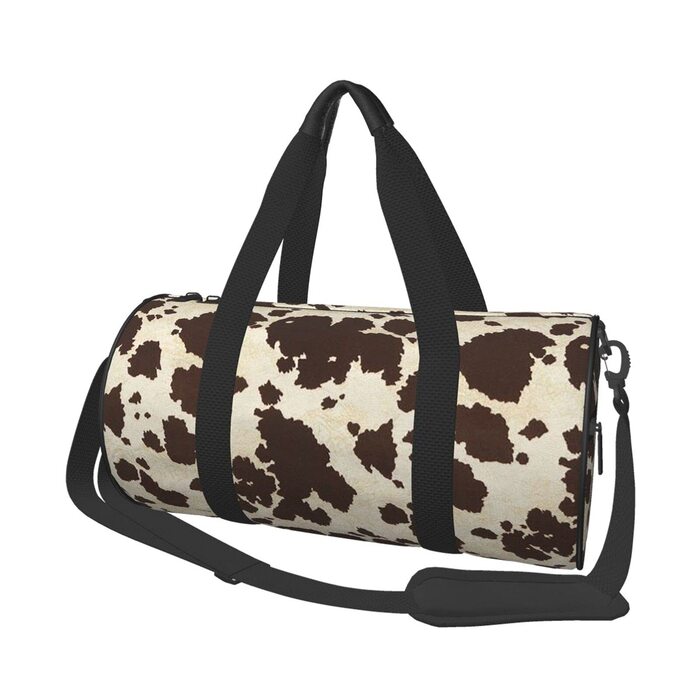 Спортивна сумка з натуральної яловичої шкіри з візерунком коров'яча шкіра, для фітнесу, подорожей та багажу. Велика дорожня сумка для чоловіків та жінок, ідеальна для коротких поїздок та вихідних.