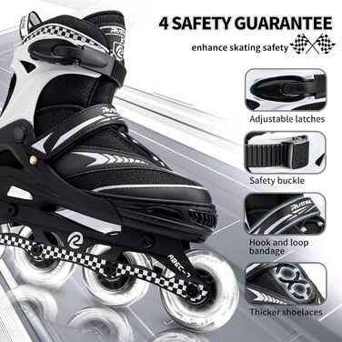 Регульовані роликові ковзани для дітей, хлопчиків та дівчаток ковзани зі світильниками для дітей віком 6-12 років ковзани зі світильниками для жінок та чоловіків на відкритому повітрі чорні, XL (42-44,5)