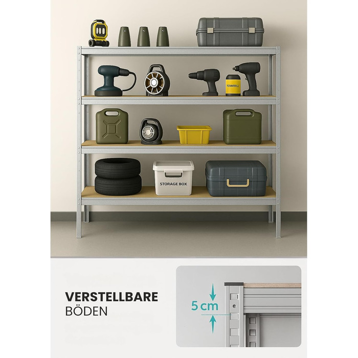 Надміцний стелаж KARAT XXL, оцинкований 200 x 180 x 60 см, стелажі для гаража, підвалу та майстерні - безболтові стелажі, широкопрохідні стелажі, підвальні стелажі, стелажі для майстерні (TitanRack Big)