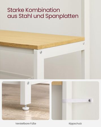 Вішалка для одягу, шафа з гачками, вішалка для одягу з дзеркалом, лавка для взуття та полиці, 36 x 98 x 185 см, для передпокою, спальні, вітальні, дубово-білий HSR050W09 Дуб біла полиця для взуття