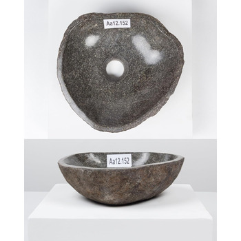 Раковина з натурального каменю 30 см — овальна сіра, Indonesian River Stone