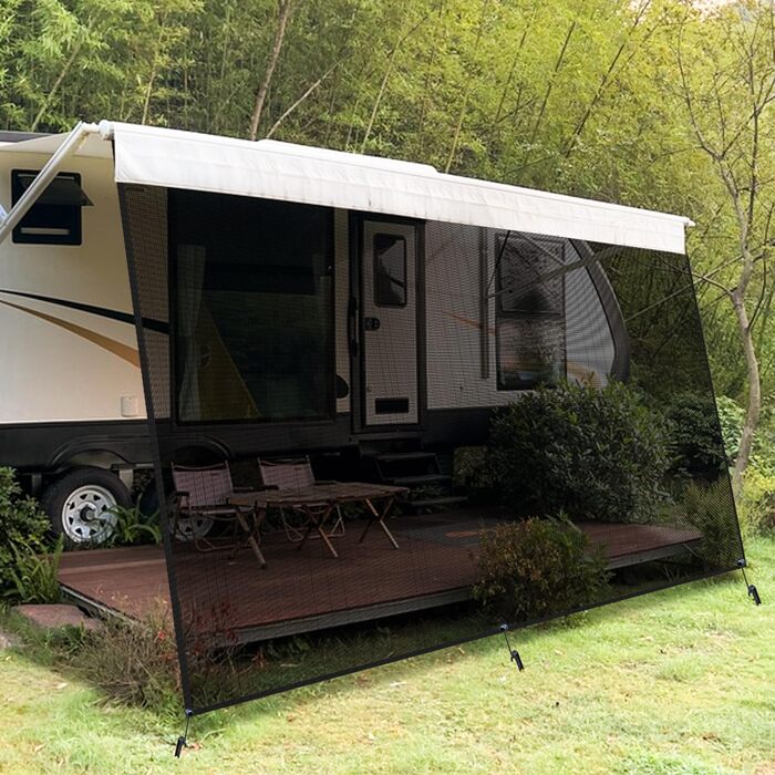 Сонячний тент для автофургона, вітропроникна передня панель 2,44 м x 3,8 м для тенту, універсальний екран для забезпечення конфіденційності з повним комплектом, захист від сонця 86, захист від вітру та дощу