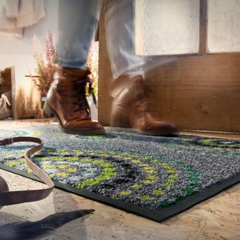 Килимок для дверей Erwin Mller Ludwigshafen, килимок для збору бруду, килимок для очищення, кола сіро-зелені, розмір 50x75 см - нековзний, легко чиститься, підходить для теплої підлоги (доступні інші кольори, розміри) Сірий/Зелений 50 x 75 см (Прямокутний