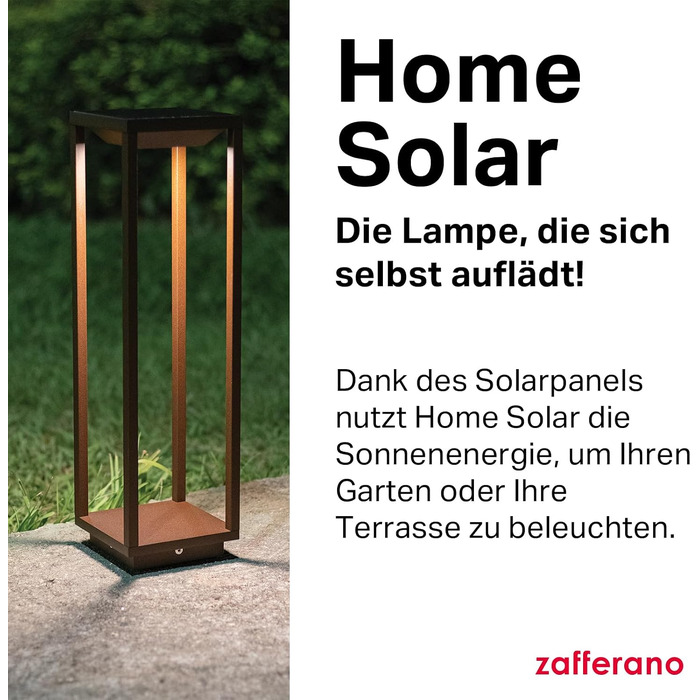 Сонячний торшер Zafferano Home Solar, бездротова підлогова лампа з сонячною панеллю та датчиком руху для вулиці, диммер, 3000 K, висота 50 см, темно-сірий
