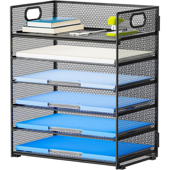 Рівневий органайзер для листів, металевий сітчастий настільний органайзер, сортувальник паперу для листів/папок A4 (чорний) Чорний, 6 рівнів, 6-