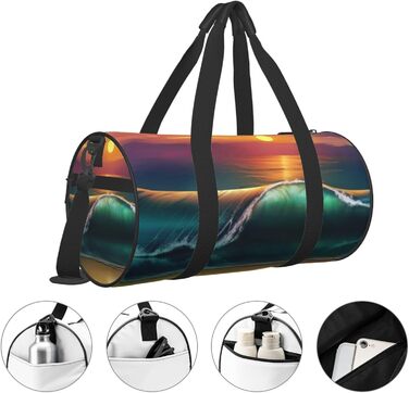 Спортивна сумка для подорожей, принт Захід сонця над морем, чорна, універсальний розмір, сумка на ніч