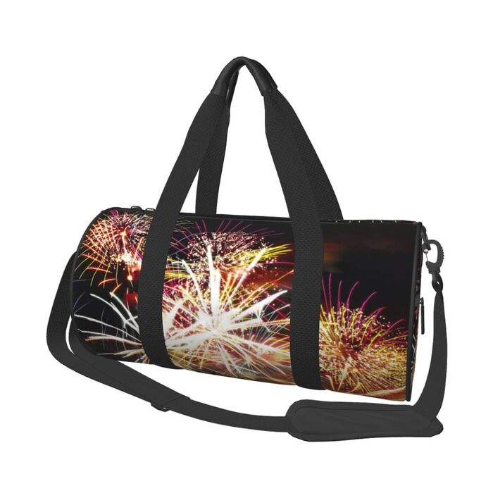Спортивна сумка, дорожня сумка, стильний принт Феєрверк, сумка для подорожей на ніч, чорна, універсальний розмір