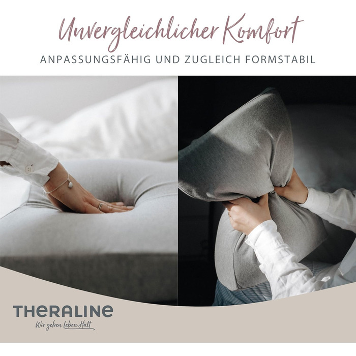 Подушка Theraline Ергономічна подушка з піни з ефектом пам&39яті з намистинами Подушка для підтримки шиї для сну на боці та на спині У комплекті чохол з бамбукового джерсі, приблизно 50x30 см Меланжево-сірий, середньо-сірий