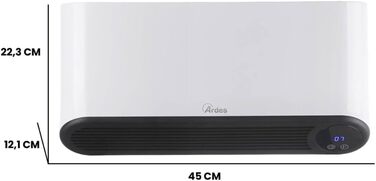 Керамічний настінний обігрівач ARDES AR4W05P PARETO FLEX 2000Вт, вологозахищений (Waterproof) для ванної кімнати, з програмуванням, 12-годинним таймером та цифровим LED-дисплеєм, білий