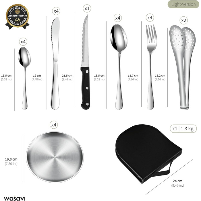 Предметний набір посуду для кемпінгу на 4 особи Набір столових приборів з виделками, ножами та ложками з нержавіючої сталі Портативні столові прибори для активного відпочинку, пікніків та барбекю. (Включає 4 чайні ложки) (Полегшена версія) Полегшена версі