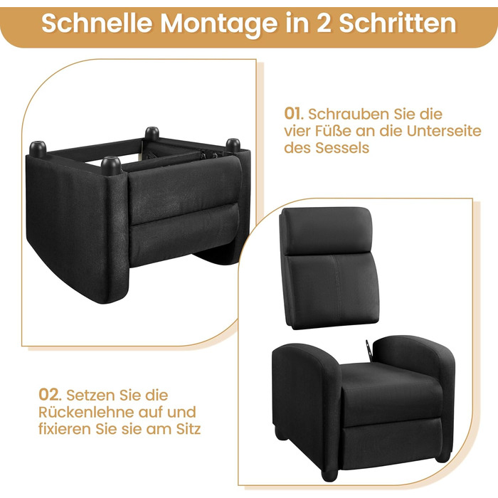 Крісло для телевізора Lounge Крісло-реклайнер з функцією відкидання М&39яке крісло з лляною тканиною Регульоване одномісне крісло Вітальня Спальня Домашній кінотеатр Чорний лляний