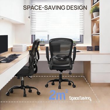 Ергономічне офісне крісло Mimoglad, сертифіковане BIFMA, відкидні підлокітники та кут нахилу 135, регульована поперекова опора, компактне робоче крісло для бізнесу/команди, офісу та дому (чорне, 136 чорно-чорний каркас, сучасний)