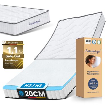 Матрац Arensberger JANA 120x200 см Матрац з пружинами кишенькової конструкції 20 см з 2 см гелевої піни NANOCELL 7-зонний рівень жорсткості H3 Матрац з точково-еластичними пружинами, що згортається Сертифіковано Oeko-Tex 120 x 200 см ACTIVE