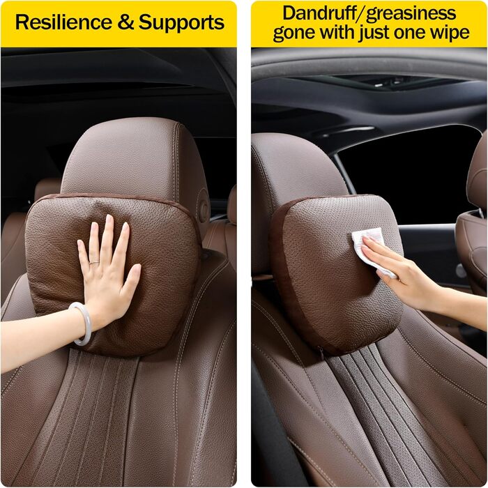 Подушка для шиї автомобіля з натуральної коров&39ячої шкіри, підтримка шиї для підголівника автомобіля, подушка-підтримка з натуральної шкіри, рослинний поліестер, 30x19 см, багаторазова та регульована (чорна, ) Чорна подушка для шиї автомобіля