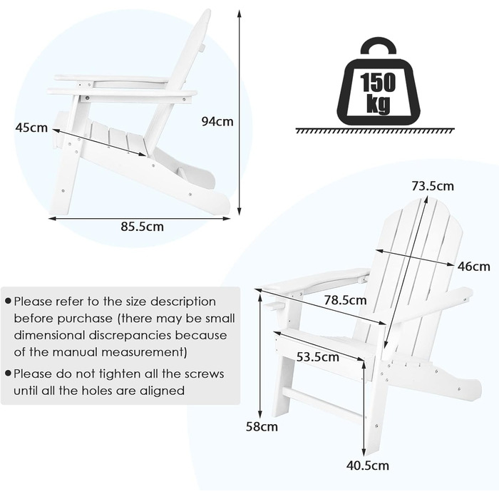 Крісло GIANTEX Adirondack ергономіцове, Садове крісло Садове крісло стільце стійке до погодних умов, Крісло/крісло Westport з підсклянником, Крісло Adirondack витримує до 150 кг, Крісло для патіо біле 78,5 x 85,5 x 94 см (Д x Ш x В)
