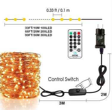 Світлодіодних гірлянд з мідного дроту 10 м Bowfar