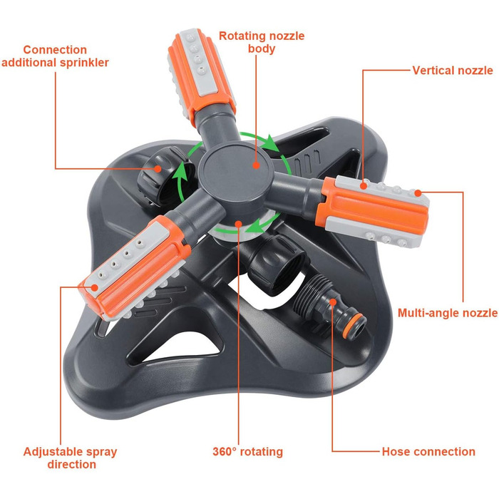Садовий спринклер Tencoz, спринклер для газону, система зрошення газону, автоматичні садові спринклери, що обертаються на 360 градусів, спринклер для газону для двору, газону, дітей та садового апельсина