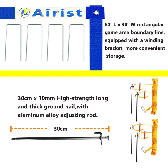 Волейбольна сітка Airist Heavy Duty для зовнішнього використання зі сталевою системою захисту від провисання, регульовані алюмінієві стійки