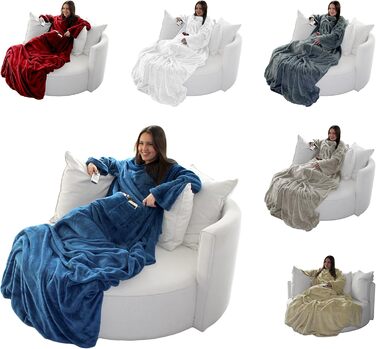 Пухнастий плед для телевізора Brandsseller з рукавами 170x200 см, з кашеміру - накидка на ніжки та 2 кишені - м&39який плед, покривало сірого кольору 170x200 см сірого кольору