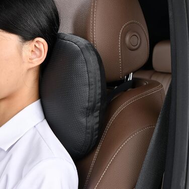 Подушка для шиї автомобіля з натуральної коров&39ячої шкіри, підтримка шиї для підголівника автомобіля, подушка-підтримка з натуральної шкіри, рослинний поліестер, 30x19 см, багаторазова та регульована (чорна, ) Чорна подушка для шиї автомобіля