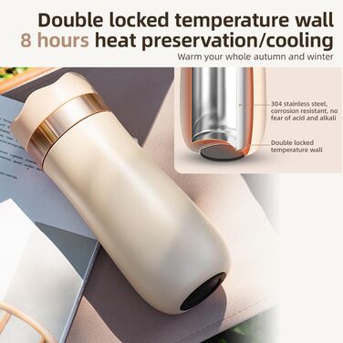 Дорожня кружка френч-прес Tidyard, портативна кавова дорожня кружка на 320 мл, кавоварка з нержавіючої сталі з подвійною ізоляцією для меленої кави та чайного листя на ходу Слонова кістка