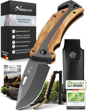 Складаний ніж (дворучний) - Дозволено носіння в Німеччині - Кишеньковий ніж 3-в-1 для відпочинку на природі, кемпінгу та виживання