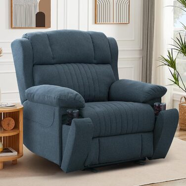 Електрично регульоване крісло для телевізора, крісло-реклайнер з функцією лежання, крісло для телевізора з функцією масажу та підігріву, приховані підстаканники, порти типу C та USB, до 160 кг (синій)