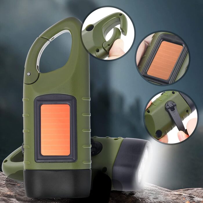 Ліхтарик Simpeak Crank, 2 комплекти сонячних ліхтариків зі світлодіодами, ручний ліхтарик із аварійним освітленням Dynamo з карабіном для кемпінгу на природі, скелелазіння, походу