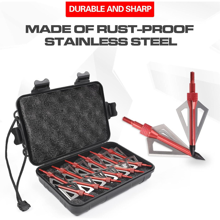 Наконечники стріл 100 гран (вкручувані) — для зовнішнього використання, червоні, 12 шт. + пластиковий кейс