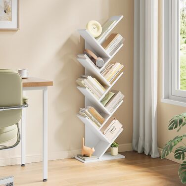 Книжкова полиця EUGAD у формі дерева, окремостояча полиця для CD/DVD з 9 полицями, полиця для зберігання, кутова полиця для спальні, вітальні, 40x127x20 см, білий