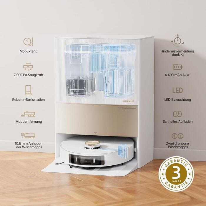Робот-пилосос з набором аксесуарів, вакуумний робот з функцією миття підлоги 7000 Па, технологія MopExtend, підйомні швабри, AI Ac