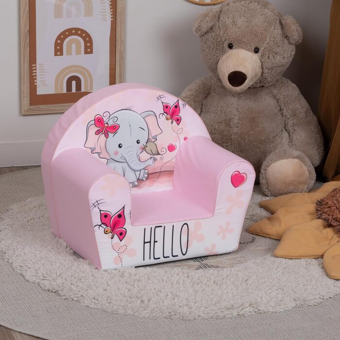 Дитяче крісло від 1 року Зручне та легке Крісло для дитячої кімнати Чохол, який можна прати Мяка пінопластова підкладка (Слон - Рожевий)