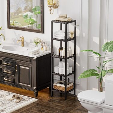 Полиця для зберігання у ванній кімнаті, 5 рівнів, бамбукова полиця, органайзер, багатофункціональна полиця для вітальні, спальні, кухні (чорна) 5 рівнів чорного кольору