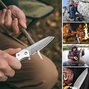 Кишеньковий дамаський ніж складаний ніж з затискачем для ременя, гострий одноручний ніж з лезом з дамаської сталі, дерев'яна ручка