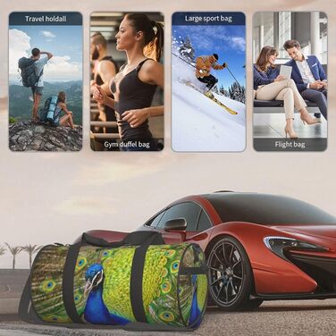 Спортивна сумка, дорожня сумка, стильний принт павича, сумка для подорожей та на ніч, чорна, універсальний розмір