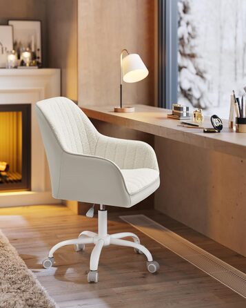 Офісний стілець SONGMICS, обертовий, шерпа та штучна шкіра, пінопластова оббивка, регульована висота, для домашнього офісу, бару, капучино бежевий-хмарно білий OBG012W01 Капучино бежевий хмарно білий шерпа тканина ПУ