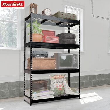 Посилений стелаж Floordirekt Yukon Rivet 160 x 150 x 80 см, 4 яруси, чорний Сталевий стелаж з полицями з дротяної сітки Вантажопідйомність 250350 кг на ярус Різні розміри та кольори, чорний, 160 x 150 x 80 см, 4 яруси