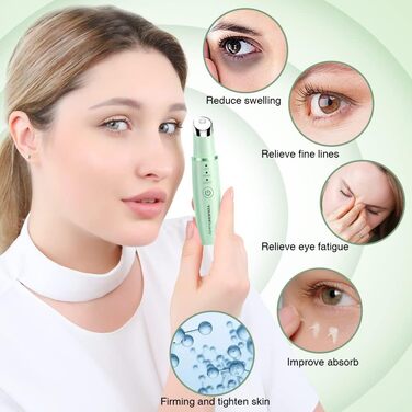 Масажер для очей TOUCHBeauty, ультразвуковий масажер для очей з функцією нагрівання 40 та червоним світлодіодним світловим терапевтичним пристроєм проти старіння проти зморшок, що перезаряджається AG-1980KG (зелений)