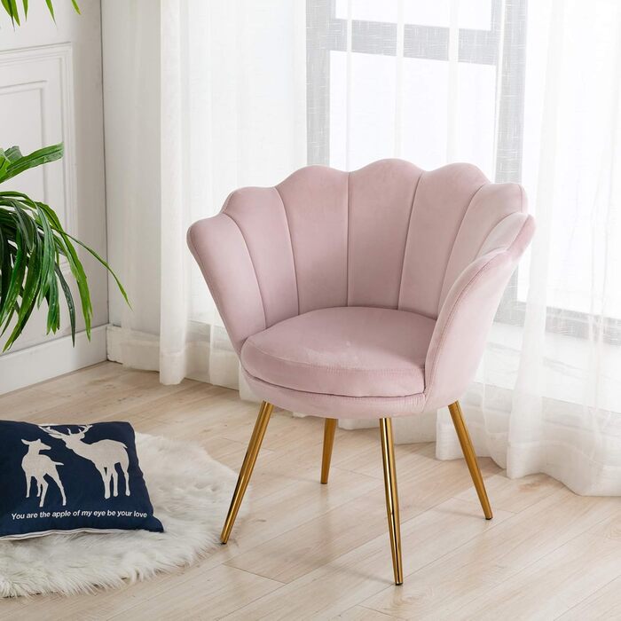 Крісло-туалет Chairus, крісло-ракушка з оксамиту, крісло для відпочинку із золотими ніжками, крісло для вітальні, світло-рожевий