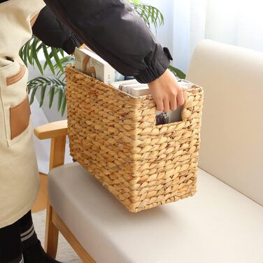 Кошик для зберігання YAHUAN з натурального водяного гіацинта з вбудованими ручками, кошик для сходів, кошик для журналів, великі плетені кошики для зберігання та організації білизни вдома (водяний гіацинт)