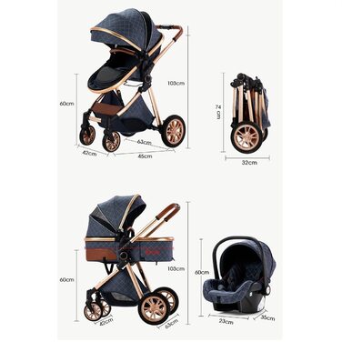 Коляска Gcarebb 3 в 1, коляска-тростина з автокріслом, складна портативна коляска в один клік, комбінована коляска з алюмінієвою р